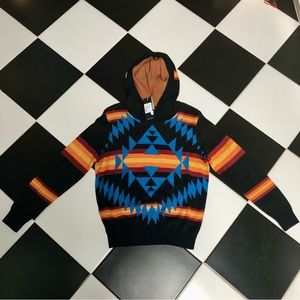 NWT Minnierose Southwestern Hoodie Sweater Cashmere Silk Blend Colorful size Med